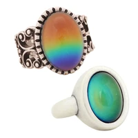 2pcs antique silver plated color changing mood rings changing color temperature emotion feeling rings set for womenmen 003 010