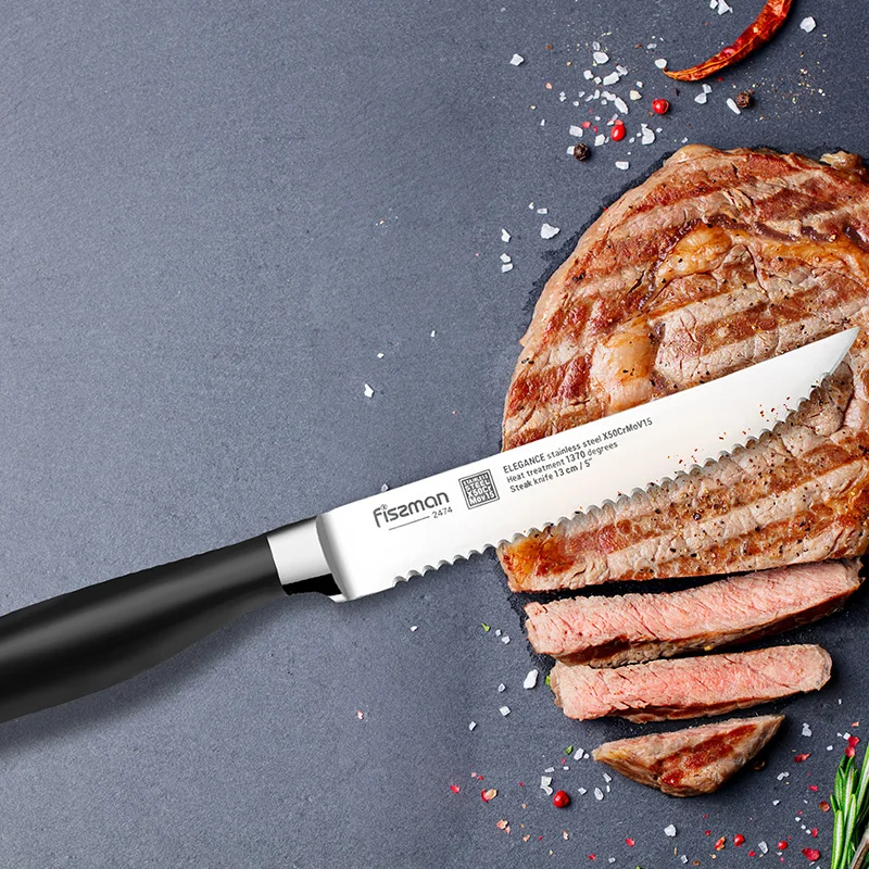 FISSMAN нож для стейка серия ELEGANCE немецкий стальной кухонный с ручкой ABS конический