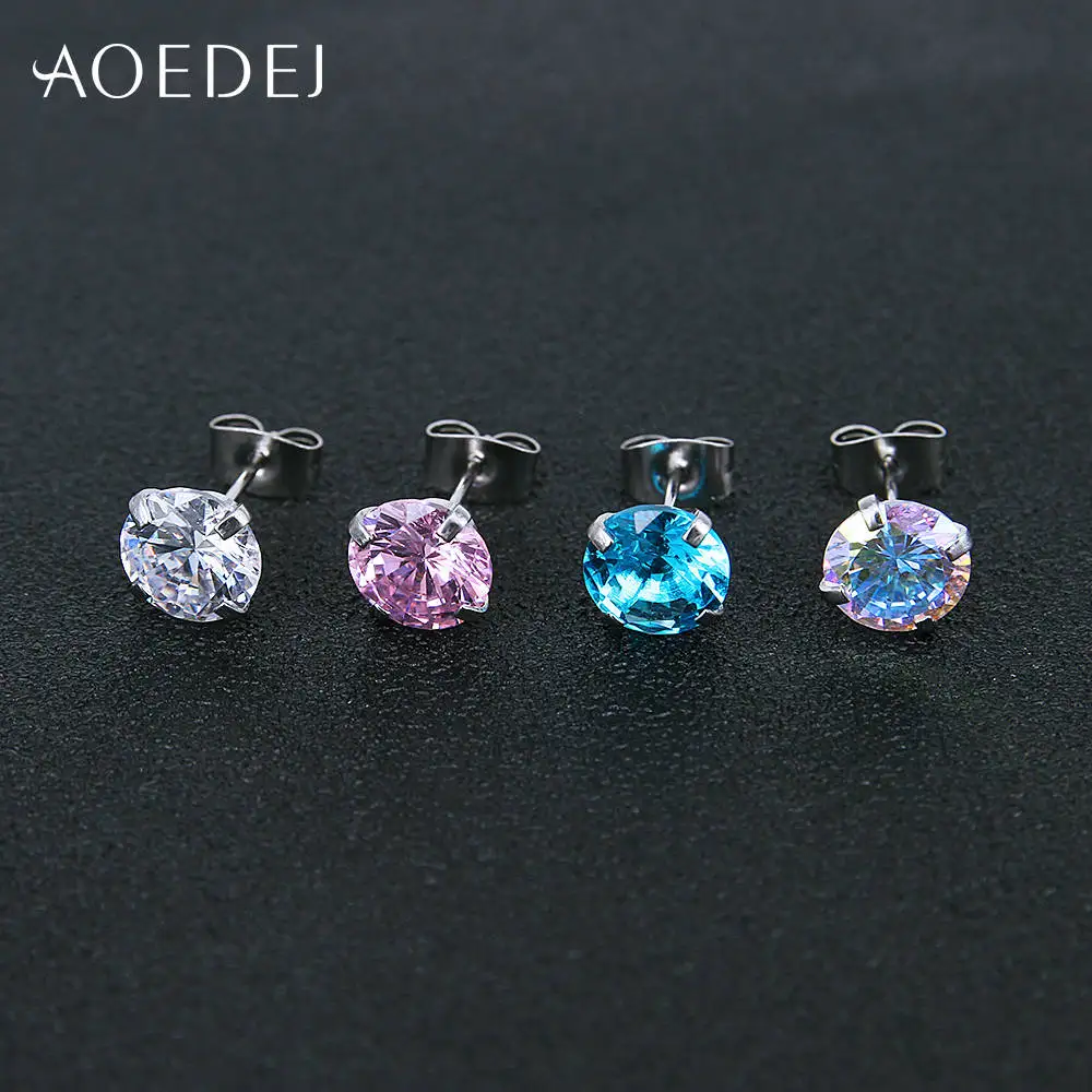 AOEDEJ 3-8 мм Золотая Звезда Серьги гвоздики из нержавеющей стали сережки со стразами розовые для женщин девушки сердце серьги цветные