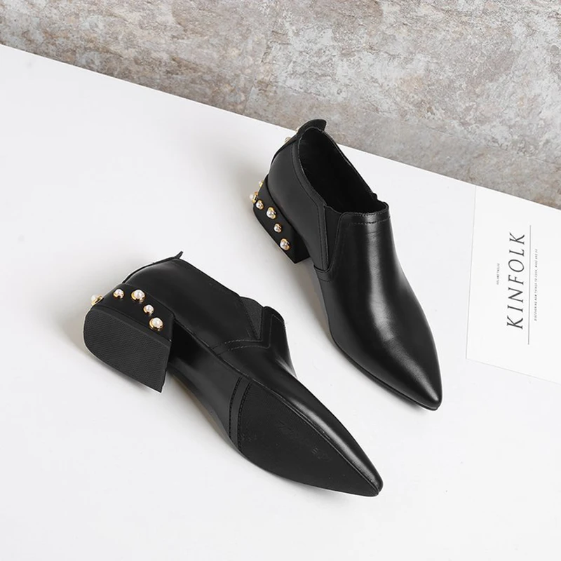 Британский жемчужинами на каблуке кожаные туфли женские универсальные