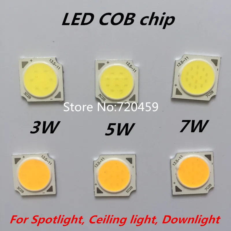 

10pcs High Power 3W 5W 7W 10W 12W COB LED Chip Light Source for Spotlight, Ceiling light, Downlight White ,Warm White