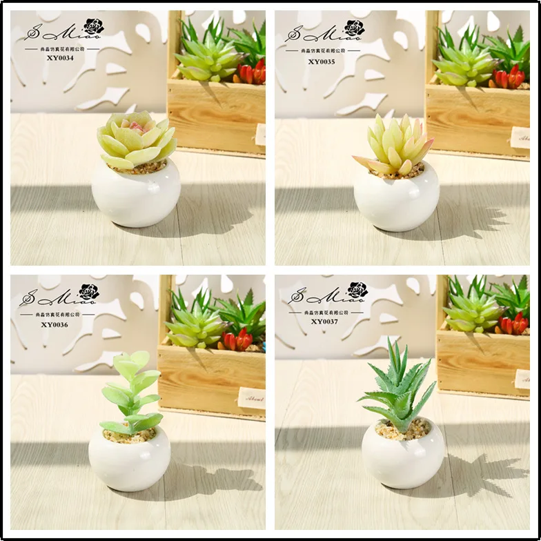 4 набора искусственных зеленых растений в горшках для дома, офиса, балкона: тропический мини-бонсай, фальшивые цветы и орнаменты.