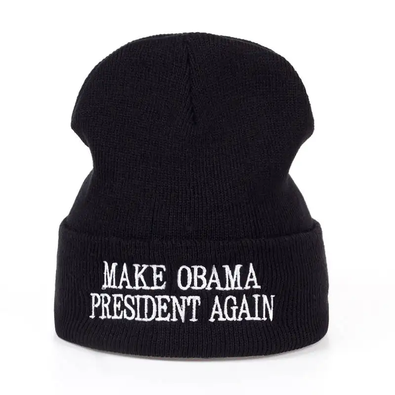 Make Obama President Again Зимняя мужская шапка с вышивкой шапки бини унисекс вязаная для