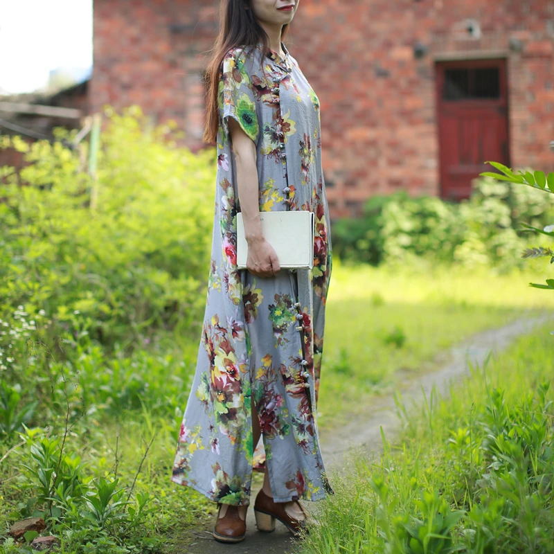 Женская летняя обувь старинные цветочные пляжные длинные платья Стенд воротник