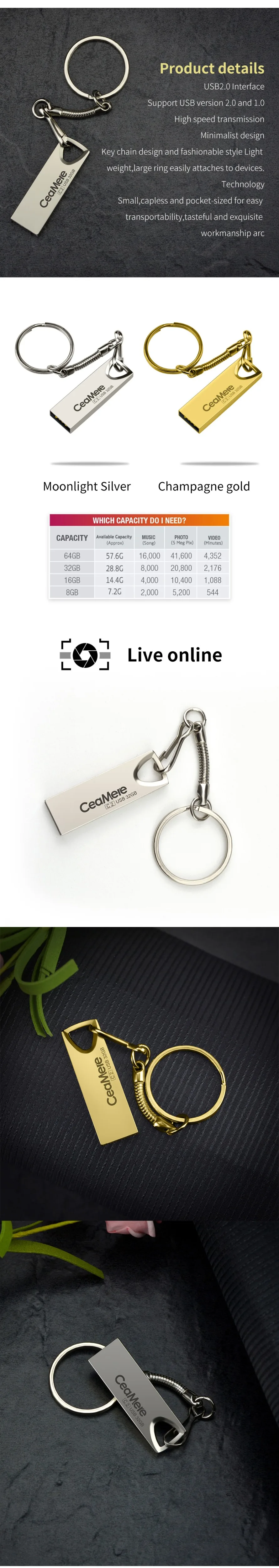 Ceamere C2 USB флеш-накопитель 8 ГБ/16 ГБ/32 ГБ/64 ГБ флеш-накопитель Флешка флеш-диск USB 2,0 карта памяти USB диск 512 МБ 256 Мб
