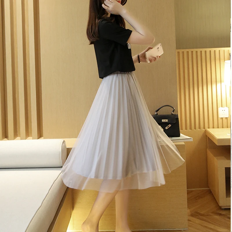 Женская юбка 2017 летняя длинная сетчатая макси фатиновая пачка 3 вида цветов Mujer