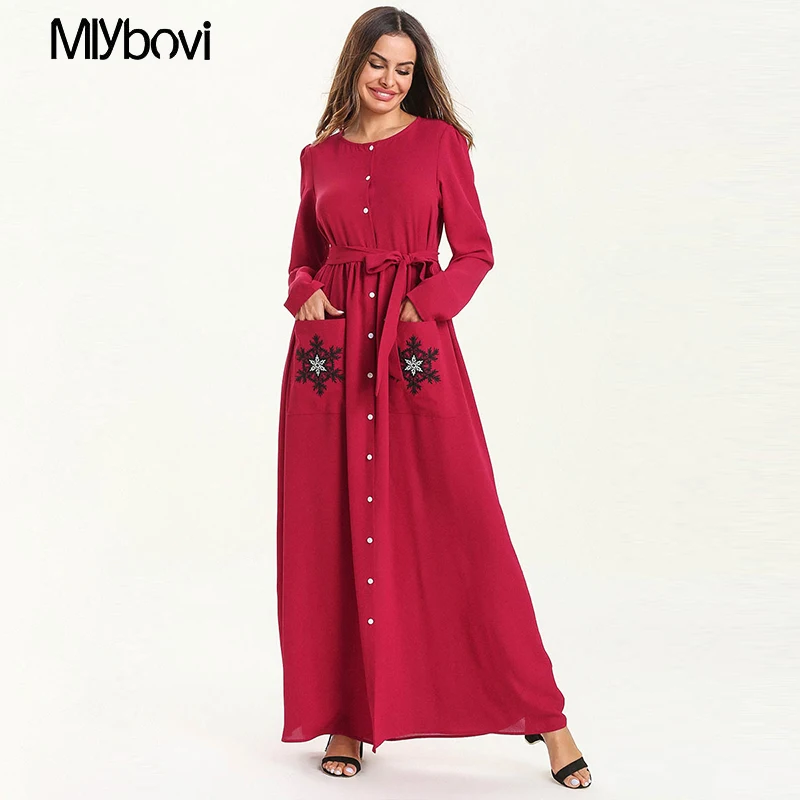 Женское платье макси в мусульманском стиле Abaya Jilbab с цветочным рисунком для