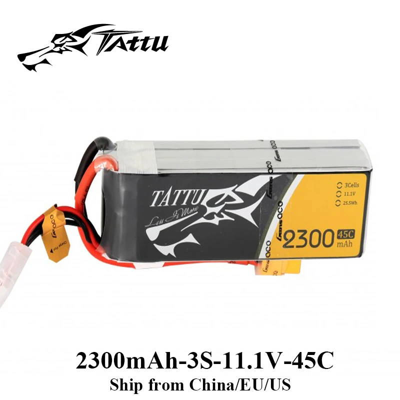 Литий-полимерный аккумулятор tattu 2300mAh Lipo 3s 11,1 V 45C XT60 разъем FPV Drone power для FPV Frame RC вертолет самолет автомобильные аксессуары