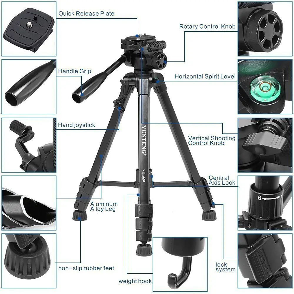 Штатив YUNTENG VCT 668 Pro с демпфирующей головкой Жидкостная сковорода для SLR/DSLR Canon Nikon +