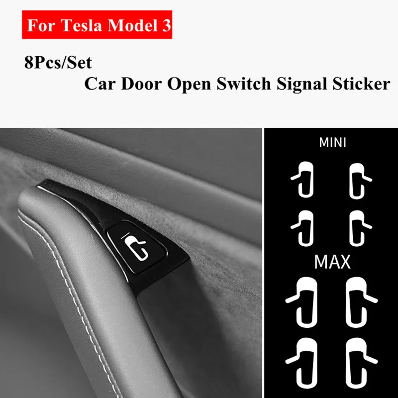 8 шт./компл. отверстия автомобильной двери выхода Стикеры наклейка для Tesla модель 3 интерьера Кнопка открытия дверей напоминание ручка переключателя Стикеры