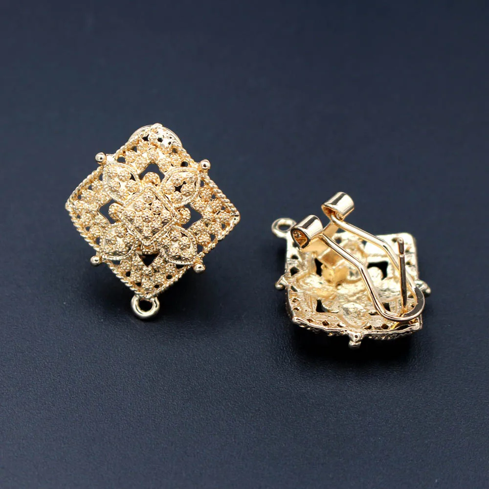gold tone Серьги-гвоздики клипсы квадратная основа с петлей вешалка DIY фурнитура Аксессуары индийские африканские Конго арабские Свадебные ювелирные изделия изготовление - Цвет: gold tone