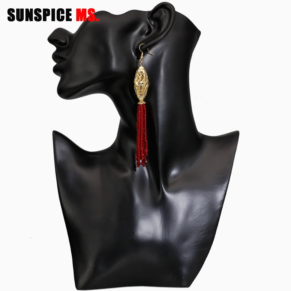 NEOVISSON African Bead Tassels Dangle Earrings For Women Gold Color Hollow Birdcage Ball Hook Wedding Earring Indian Jewelry | Украшения и