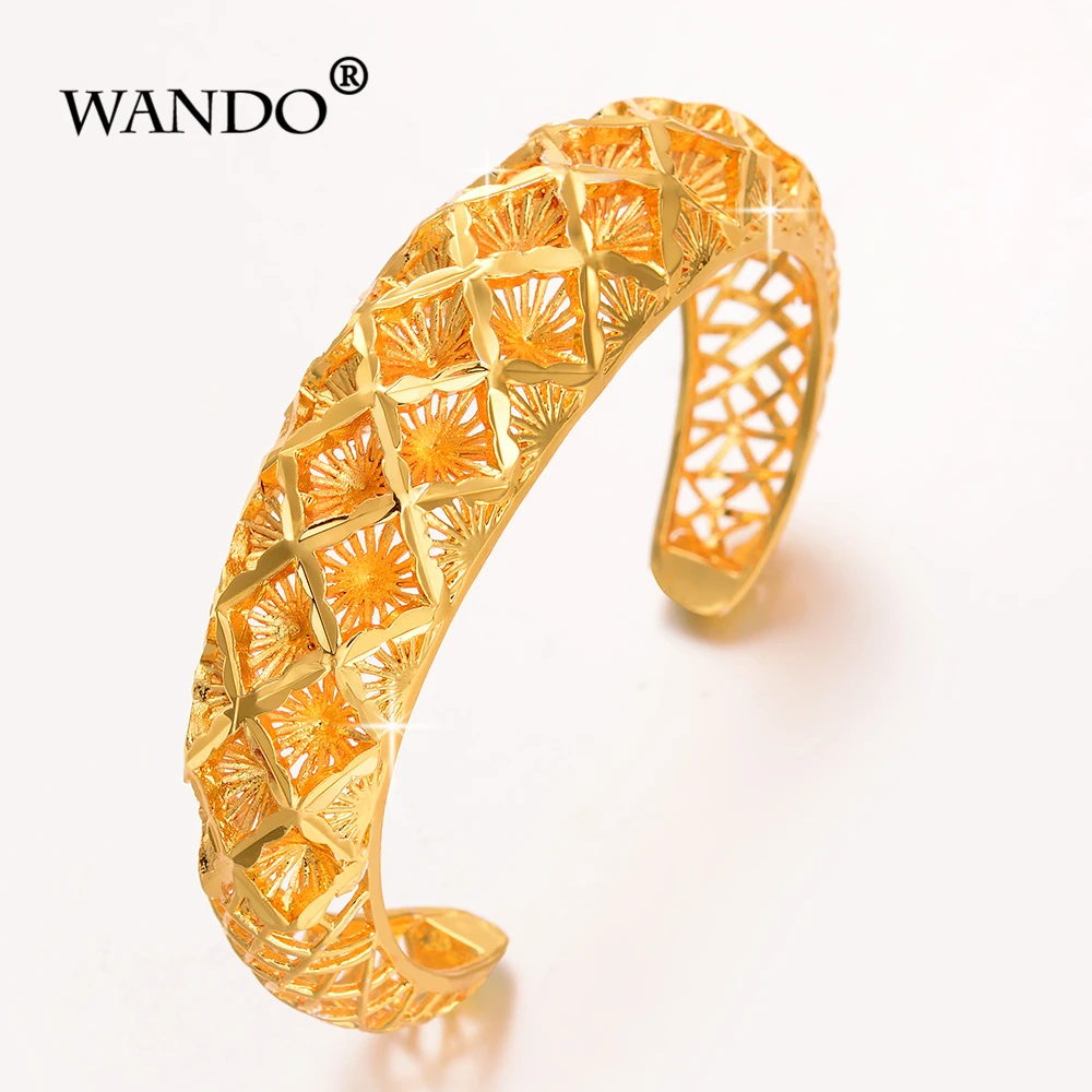 

Wando Ethiopian Pattern Gold Color Bangles For Women Dubai France Spain Bride Wedding Bracelet African Arab Middle East B186