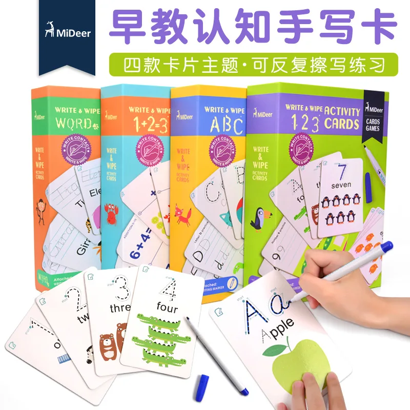 Написать и вытереть Алфавит слова Математика дети активность письма карты игры