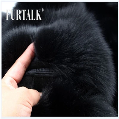 FURTALK шуба из натурального меха пальто женское кардиган куртка женская шуба лиса мех мод песец мховые шубы отстегивающая шубы меха лисы - Цвет: Black