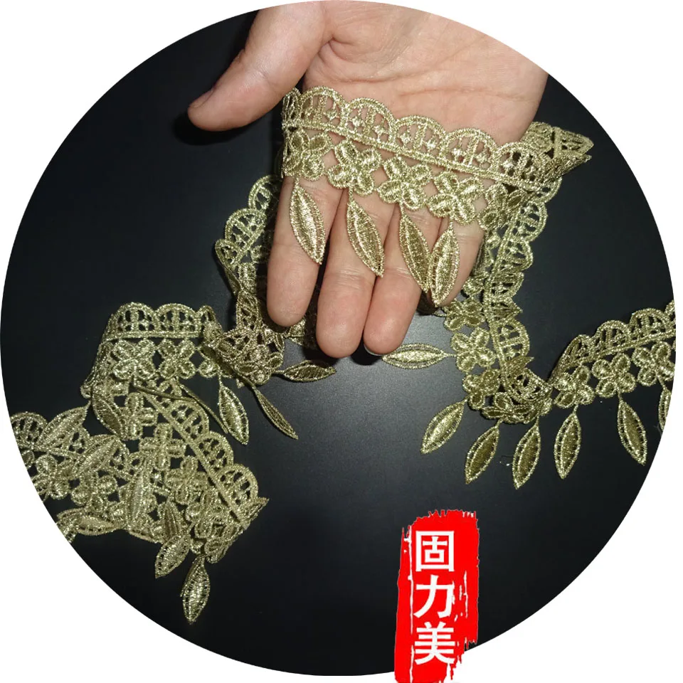 2 м/лот Золотое кружево ткань свадебное платье из бисера Кружева Аппликация с
