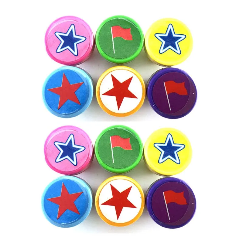 12Pcs 2x6 Star Flag Cartoon Round Stamp Toys for Children 12pcs DIY Handmade Craft Students Stamps Toys Book Decro Teacher Seal Kids Art Toys - Цвет: 12Pcs 2x6 Star Flag