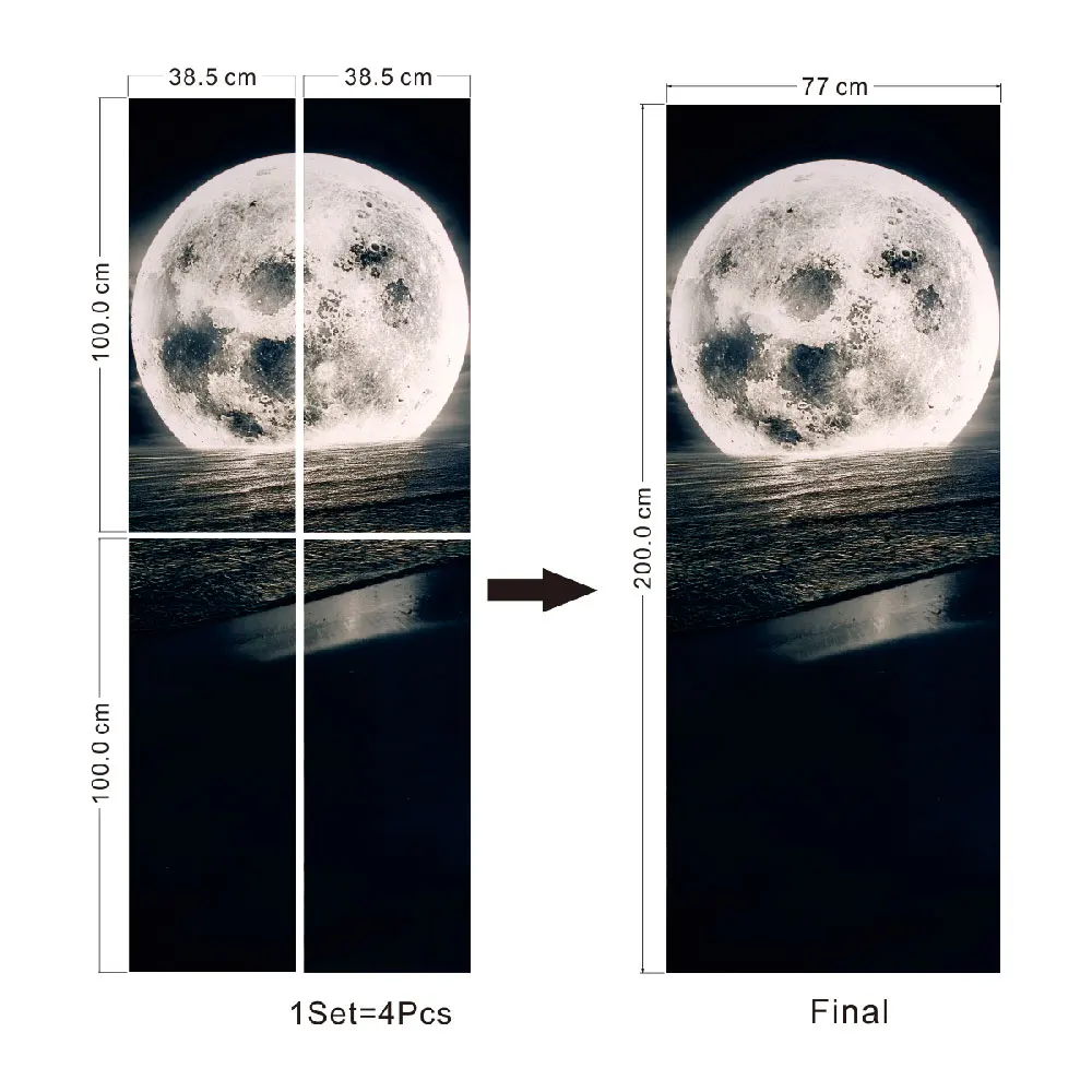 

New sea rising moon door stickers Glass window stickers Creative wooden door renovation wall stickers