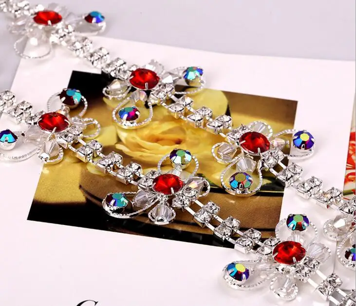 1 ярд Бабочка Стразы Посеребренная плоская лента цепь отделка для одежды шитье