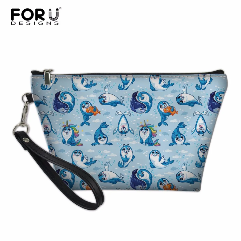 

FORUDESIGNS Cosmetic Bag Cute Seal Women Makeup Bags Female Zipper Cosmetics Bag Portable Travel Make Up Pouch Small Handbags