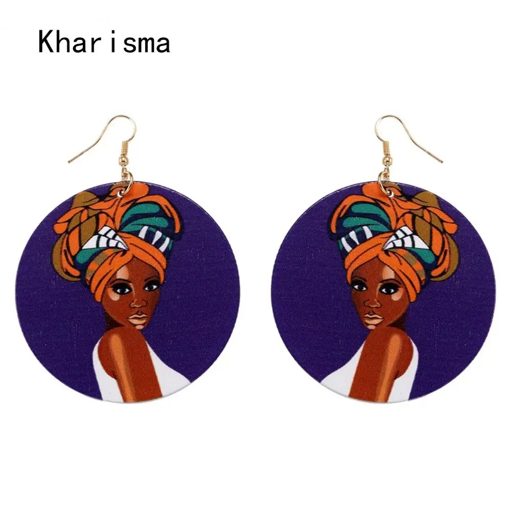 Женские круглые серьги подвески KHARISMA в этническом и африканском стиле с принтом