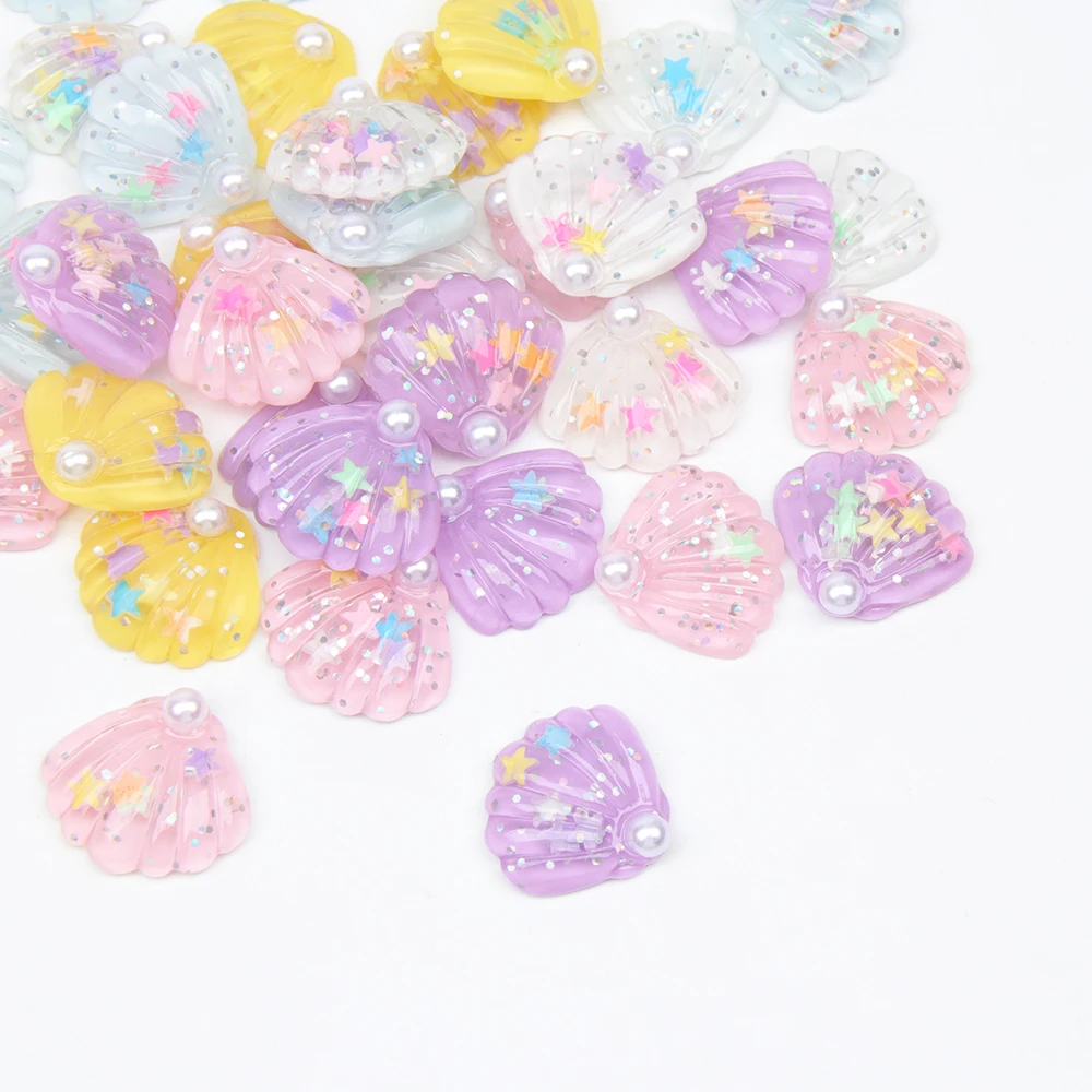 

IBOWS 10pcs/lot Resin Neon Shells Accessories Shiny Glitter DIY Clothes Patches Sewing Materials Handmade Hair Bows Decoration
