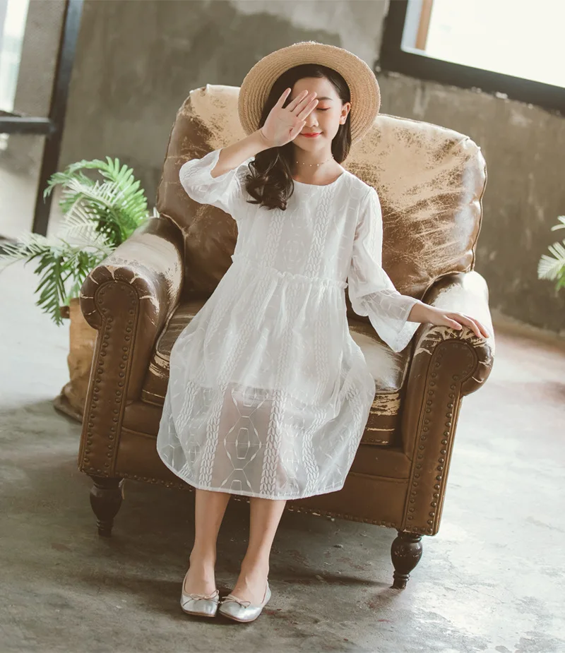 Girls Dress Autumn New Children Princess Dress White Long Sleeve Embroidered Fairy Kids Cute Dress Children Clothes#5307