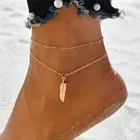 Modyle золото Цвет лист перо ножные браслеты для женщин, браслеты для ног украшения для ног двойной цепочкой красного и голубого цвета, бусы браслеты