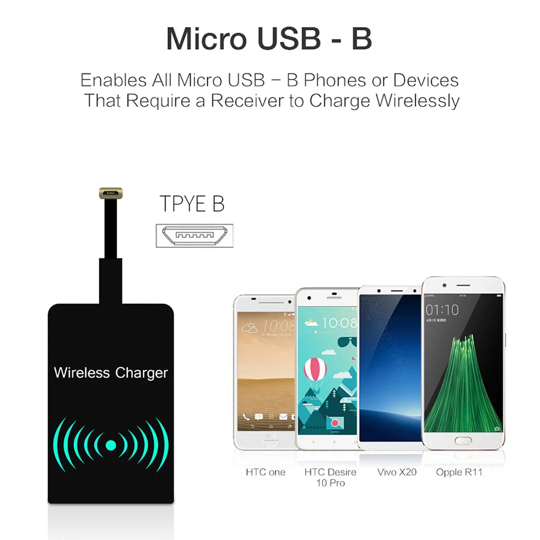 QI Беспроводное зарядное устройство разъем приемника для iPhone 7 6S samsung Micro USB для Xiaomi type C Android универсальный индукционный коврик док-станция катушка