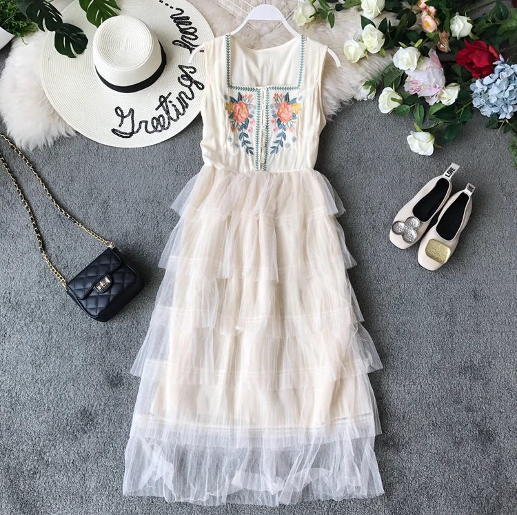 Женское винтажное платье ALPHALMODA с цветочной вышивкой однобортное без рукавов