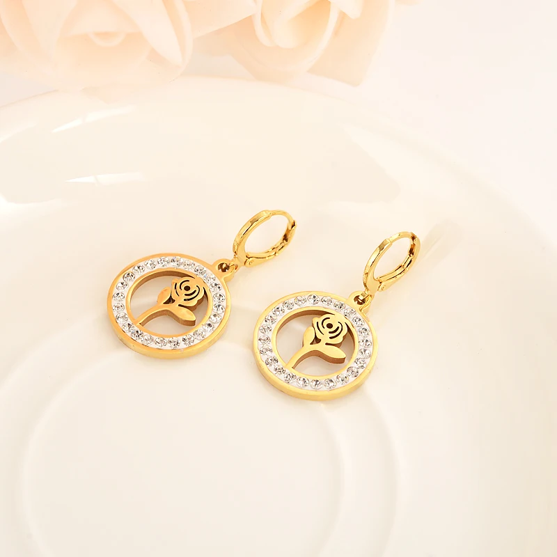 

New Fashion stainless steel Women Charming Roman cute Earrings Zircon crystal dangle Earrings For Women Wedding drop Gift