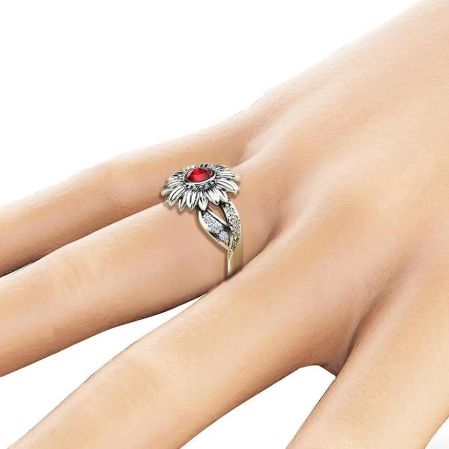 2018 New Arrival Exquisite Women's Two Tone Floral Ring Round Red Sunflower Gift Amazing Hot Sale Mar 12 | Украшения и