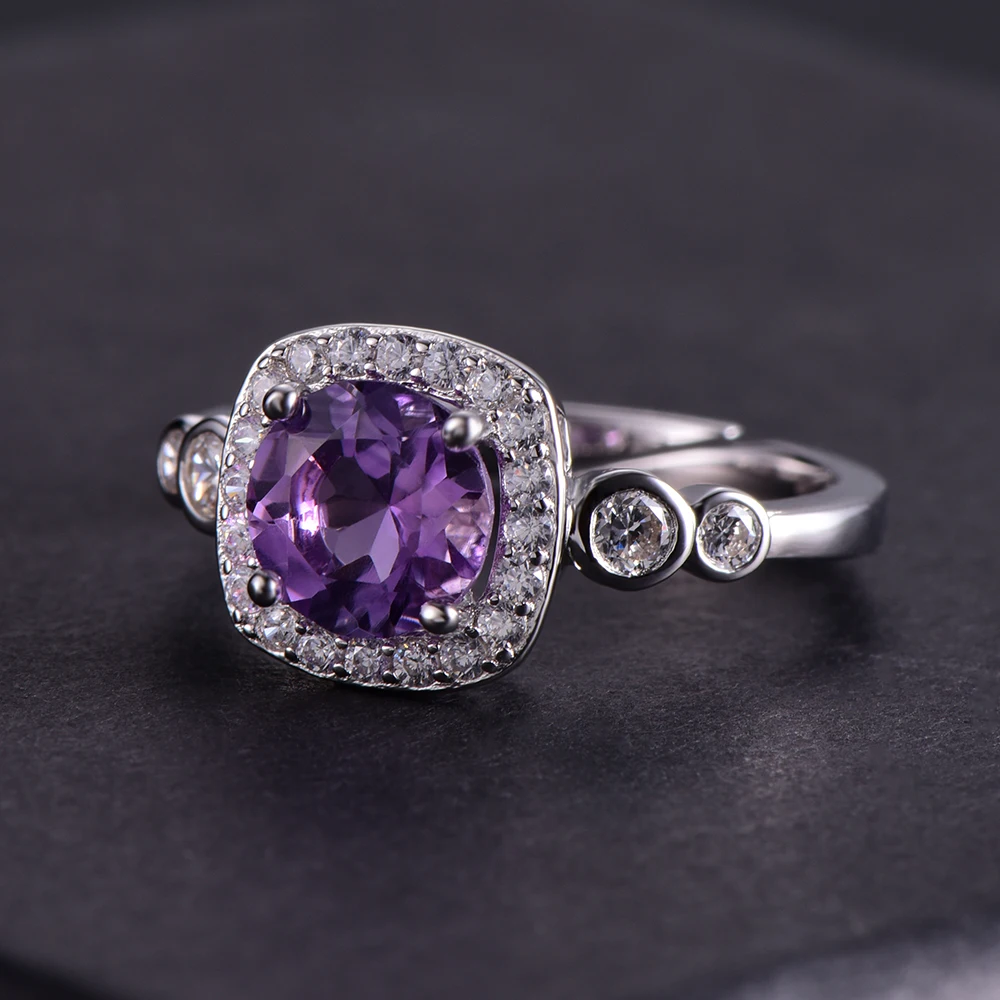 Buulooai 7*7 мм 1.66ct Фиолетовый аметист камень для рождения солитер кольцо Твердые