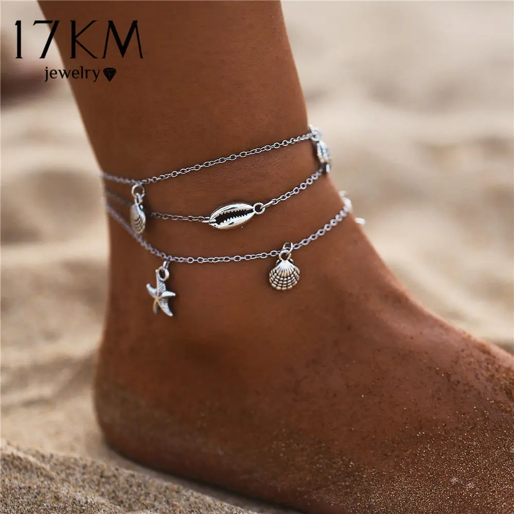 FCS1856 17 км Модный богемный DIY Серебряный ножной браслет набор для женщин новые золотые листья карта ножные браслеты браслет на ногу на босую ногу ювелирные изделия - Окраска металла: FCS1856