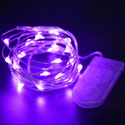 Purple 20 шт./лот светодиодный теплый белый серебряный провод Сказочный свет с 20 микро светодиодный s CR2032 батарея мощность для DIY украшения свадебного стола - Испускаемый цвет: Purple