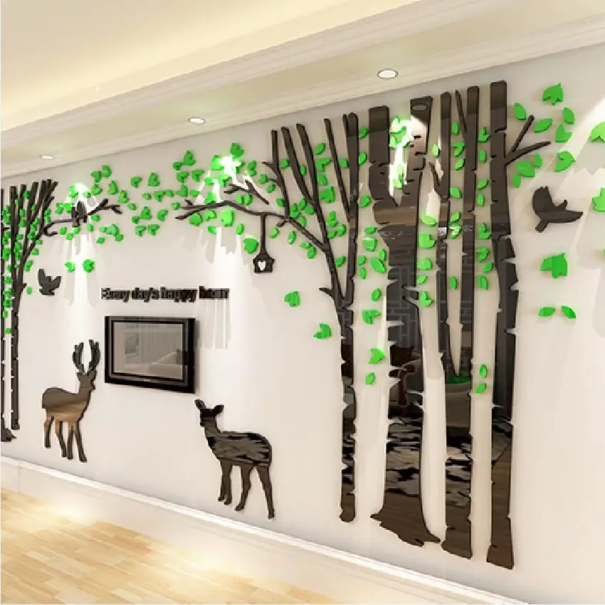 

Large Forest Deer Three-dimensional wall sticker Living Room Sofa Kids Room Wall Home decor Crystal Acrylic 3D stickers Tree