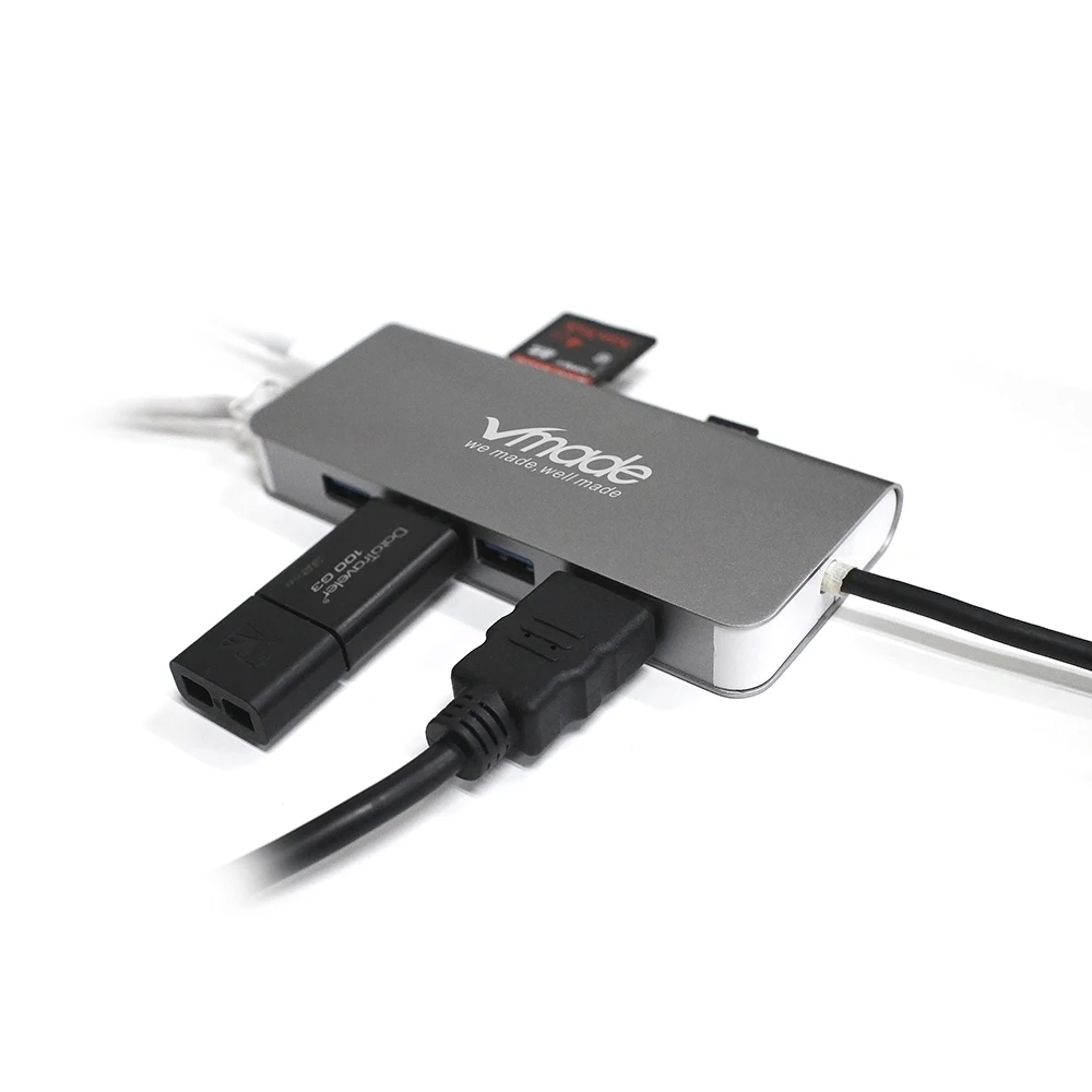 Vmade Hot-selling Type-c USB HUB 8 in 1 USB 3.0 multifunction docking station RJ45 1000M to connect U disk TF/SD card usb hub