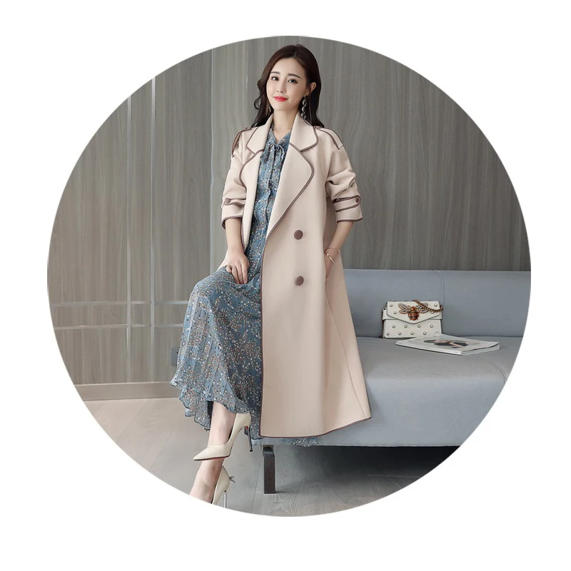 Женское длинное свободное двубортное пальто повседневная облегающая ветровка