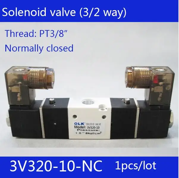 

1pcs Free shipping 3V320-10-NC solenoid Air Valve 3Port 2Position 3/8" Solenoid Air Valve Single NC Normal Closed,Double control