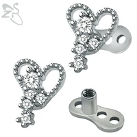 fashion heart dermal anchor piercing tops stainless steel skin diver piercings surface hide it screw body jewelry