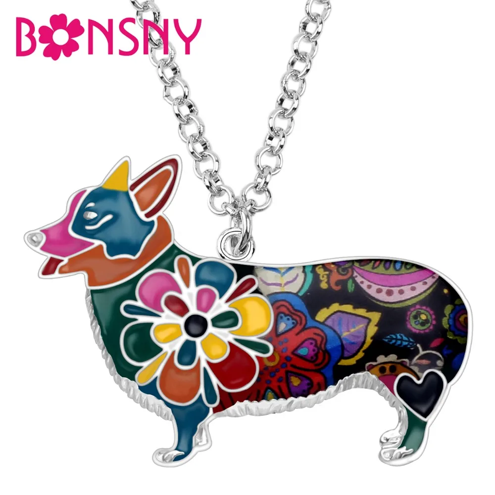 

Bonsny Enamel Alloy Welsh Corgi Pembroke Dog Necklace Pendant Collar Charm Novelty Animal Jewelry For Women Pet Lover Girls Gift