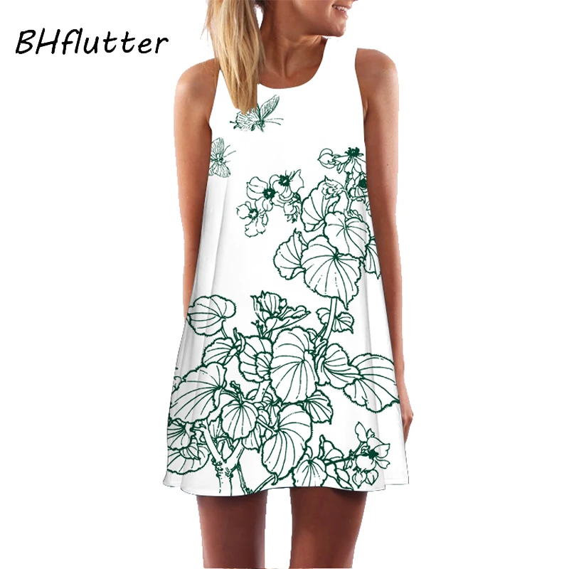 BHflutter Vestidos 2018 женское платье без рукавов повседневное короткое летнее сарафан с