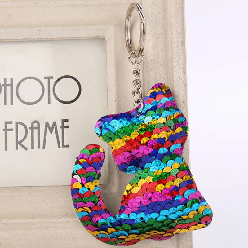  Модная женская обувь с блестками Кота Помпона из пайеток цепочка для ключей Llaveros