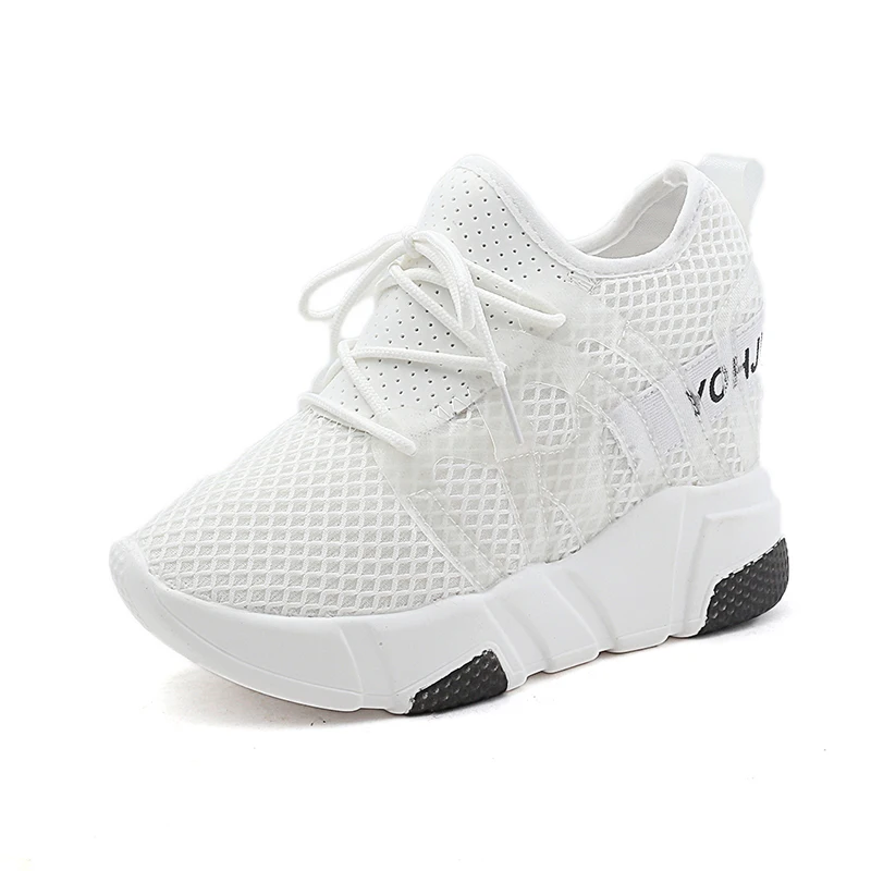

Thick-soled Inside-Heightened Women's Shoes 2019 New 12cm High-heel Air-permeable Mesh Shoes Muffin Casual Student Single