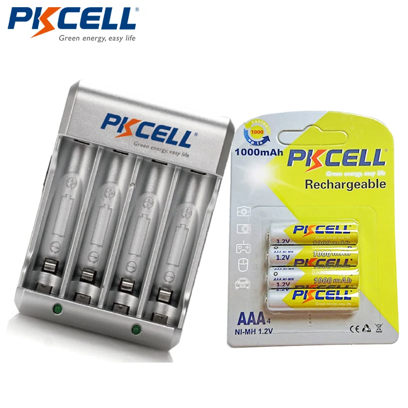 1 упаковка PKCELL 8174 AAA зарядное устройство+ 1 упаковка/4 шт 1000mAh 1,2 V AAA батареи аккумуляторная батарея