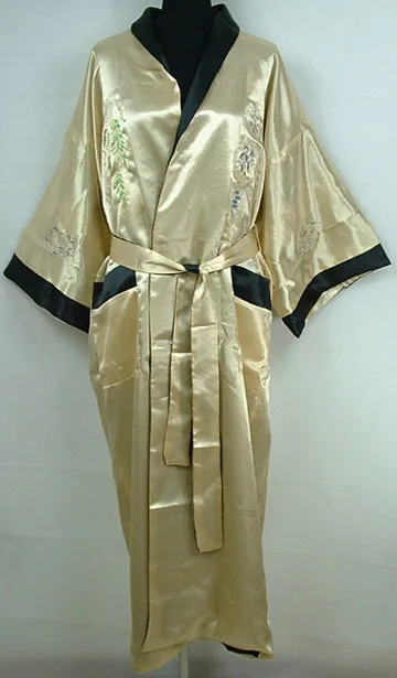 

Kimono Reversible Men's Satin Embroider Robe Gown Sleepwear Bathrobe with Dragon YF1189