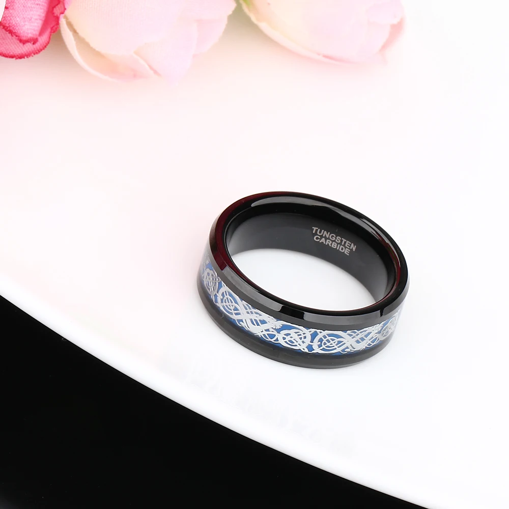 Somen кольцо для мужчин 8 мм черное вольфрамовое кельтский Дракон инкрустированное