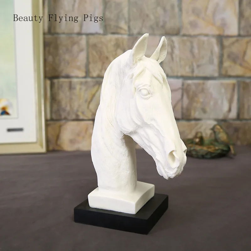 

1pcs ins home bedroom living room sculpture white horse head decoration ornaments sandstone resin crafts animal ornaments