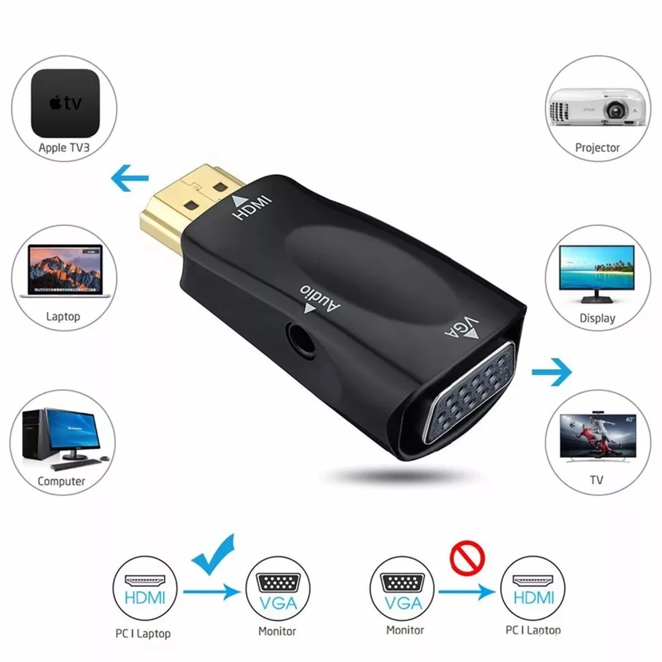 Rovtop HDMI в VGA адаптер аудио кабели конвертер мужчин и женщин HD 1080P для ПК ноутбука ТВ