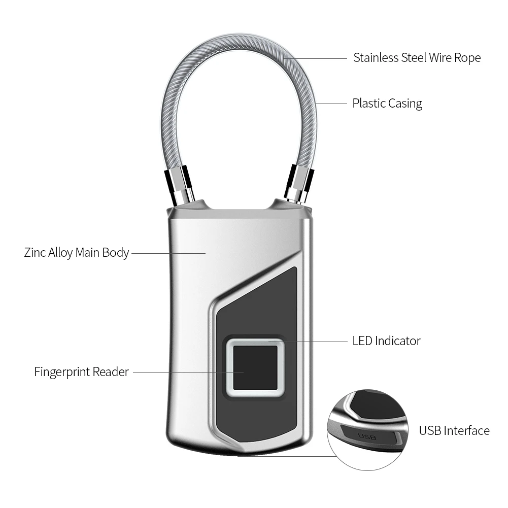 Смарт замок с USB зарядкой и блокировкой по отпечатку пальца|Замки| |